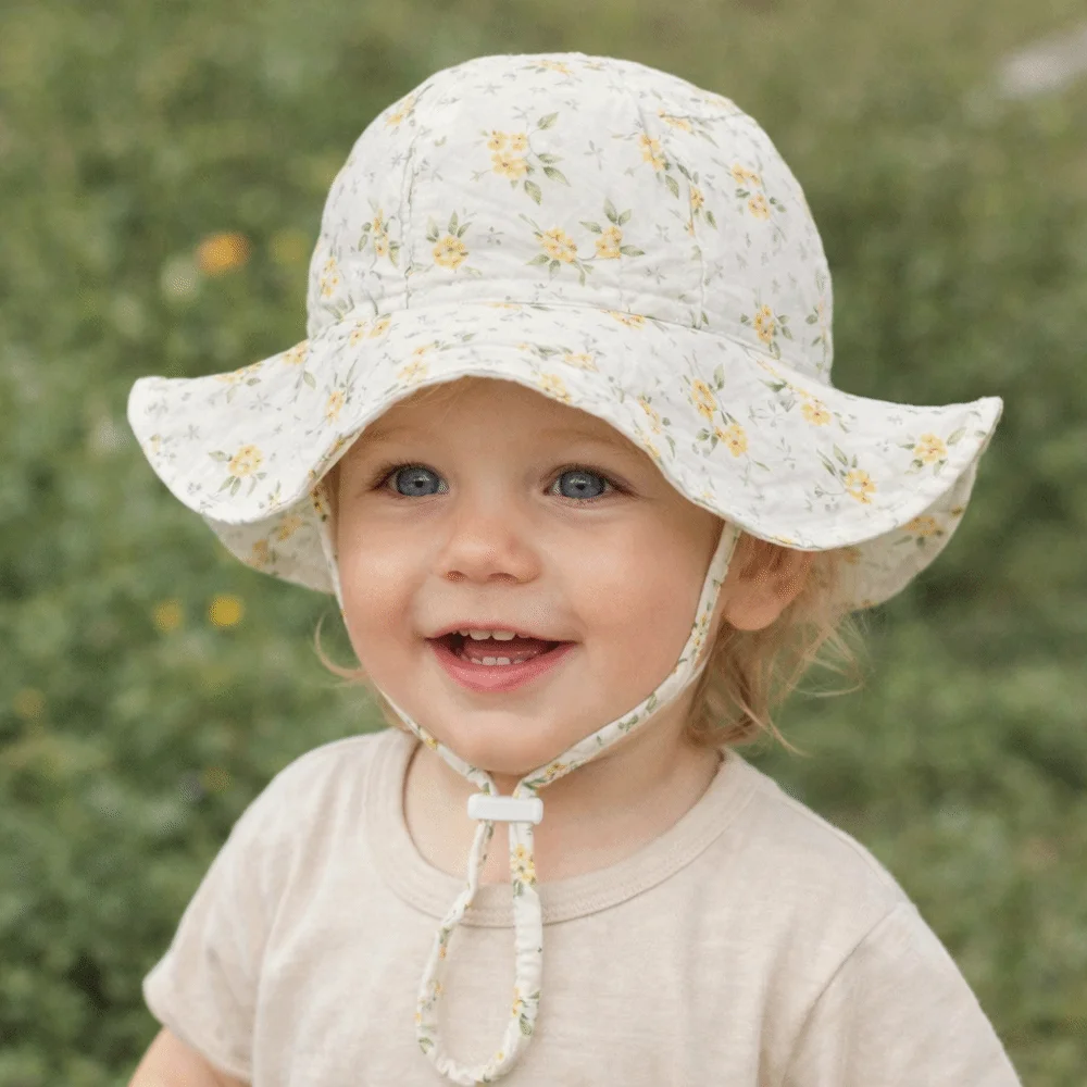 

Toddler Adjustable Floral Print Baby Bucket Hat Cotton Wide Brim Children Fisherman Hat Soft Chin Strap Kids Sun Cap Girls