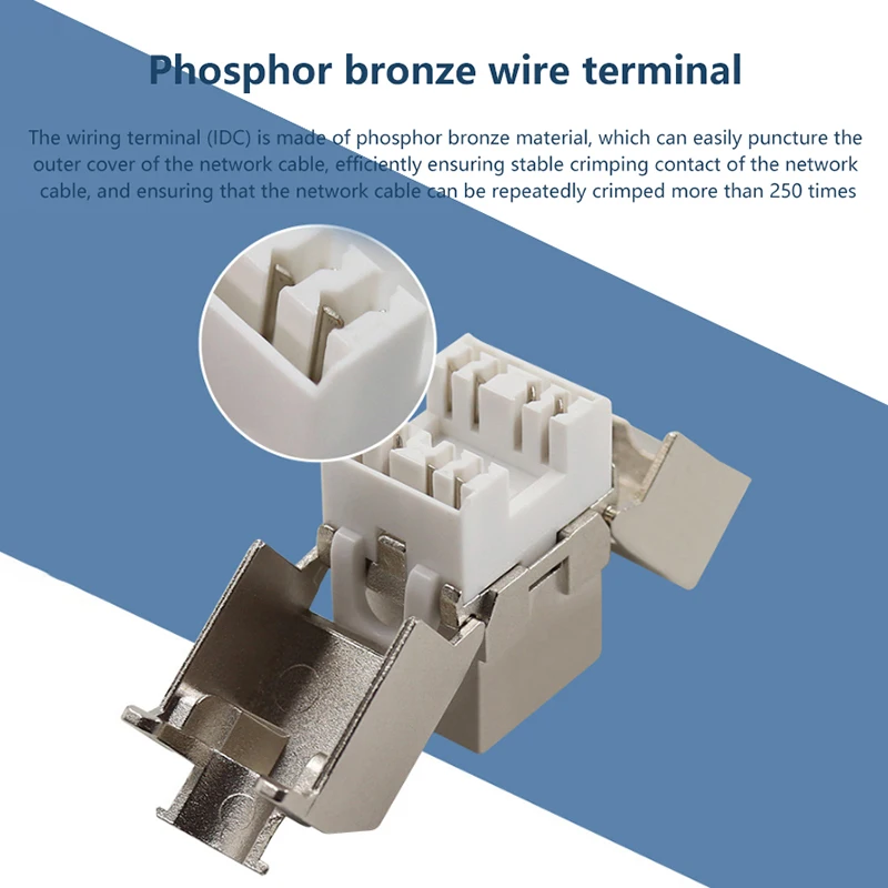 Cat6a Cat7 RJ45 Keystone Jack, Zinc Alloy Module, Tool-Less STP Type, Adapter Coupler for 22-26 AWG