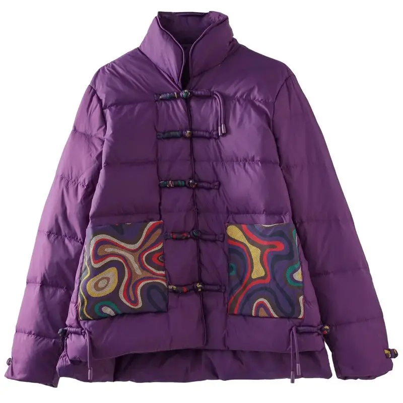 

2025 Зимний новый женский пуховик со свободным воротником-стойкой и принтом