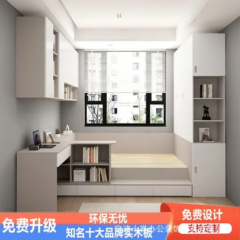 for Bedroom Small Apartment Tatami with Corner Desk Wardrobe Pedal Integrated Household High Box Bed Combination