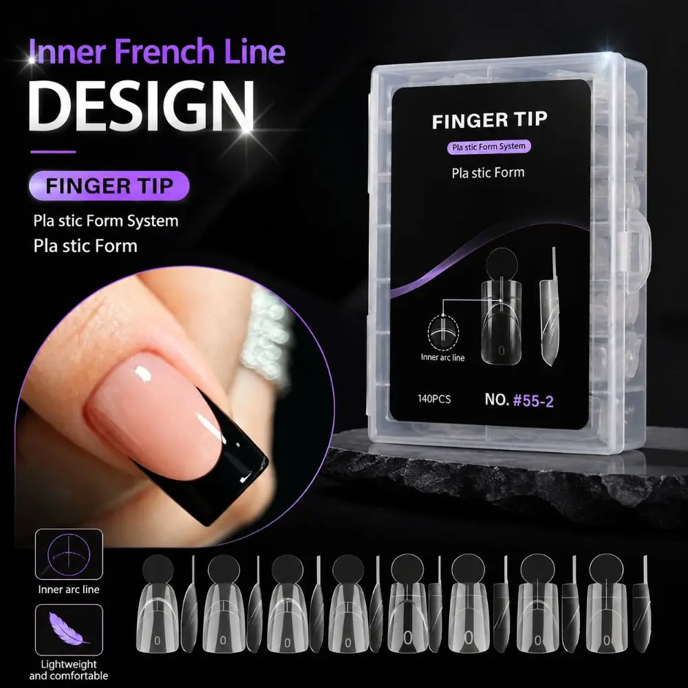 14 Sizes French Nail Dual Forms Quick Extension Reusable Acrylic Nail Art Mold with Inner French Line Full Cover Dual Nail Molds