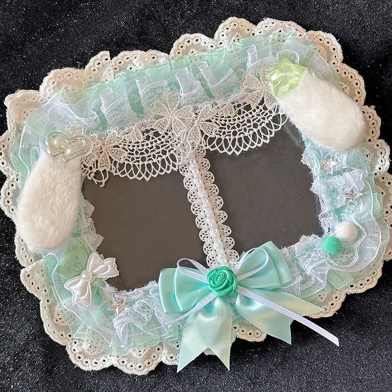 Dual card slot card sleeve idol photo display bow lace photo protector original bag pendant lolita y2k accessories rabbit ear