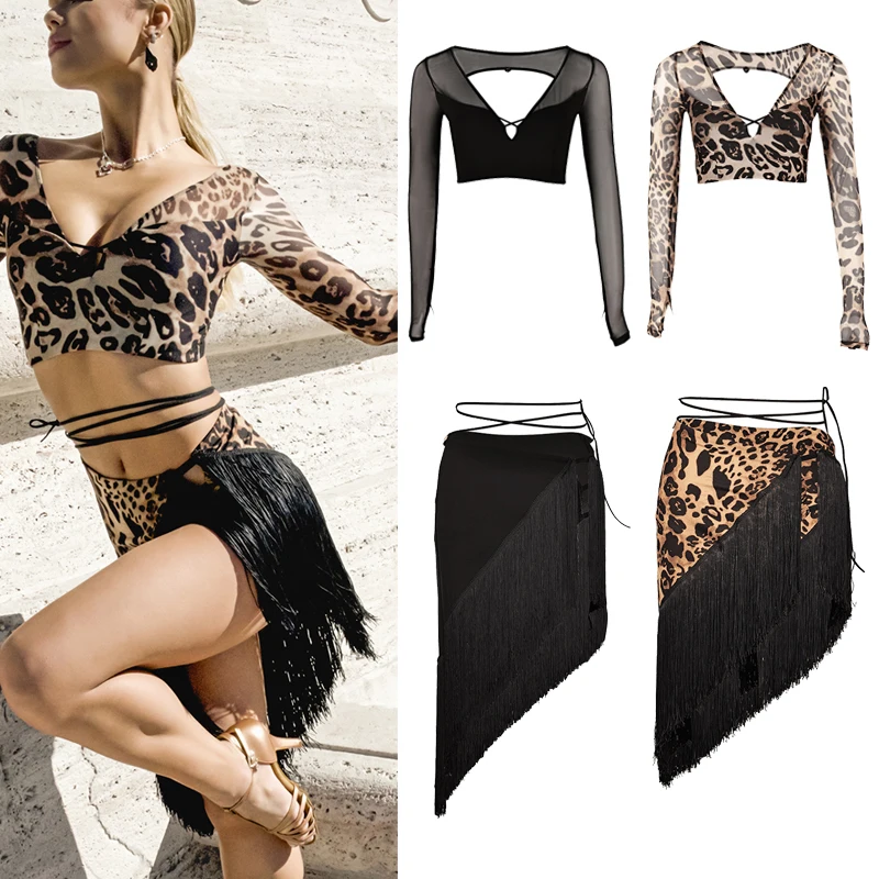 

2025 New Latin Dance Competition Clothing For Women Sexy Backless Tops Tassel Skirts Suit Adult Female Latin Costumes DQS21557