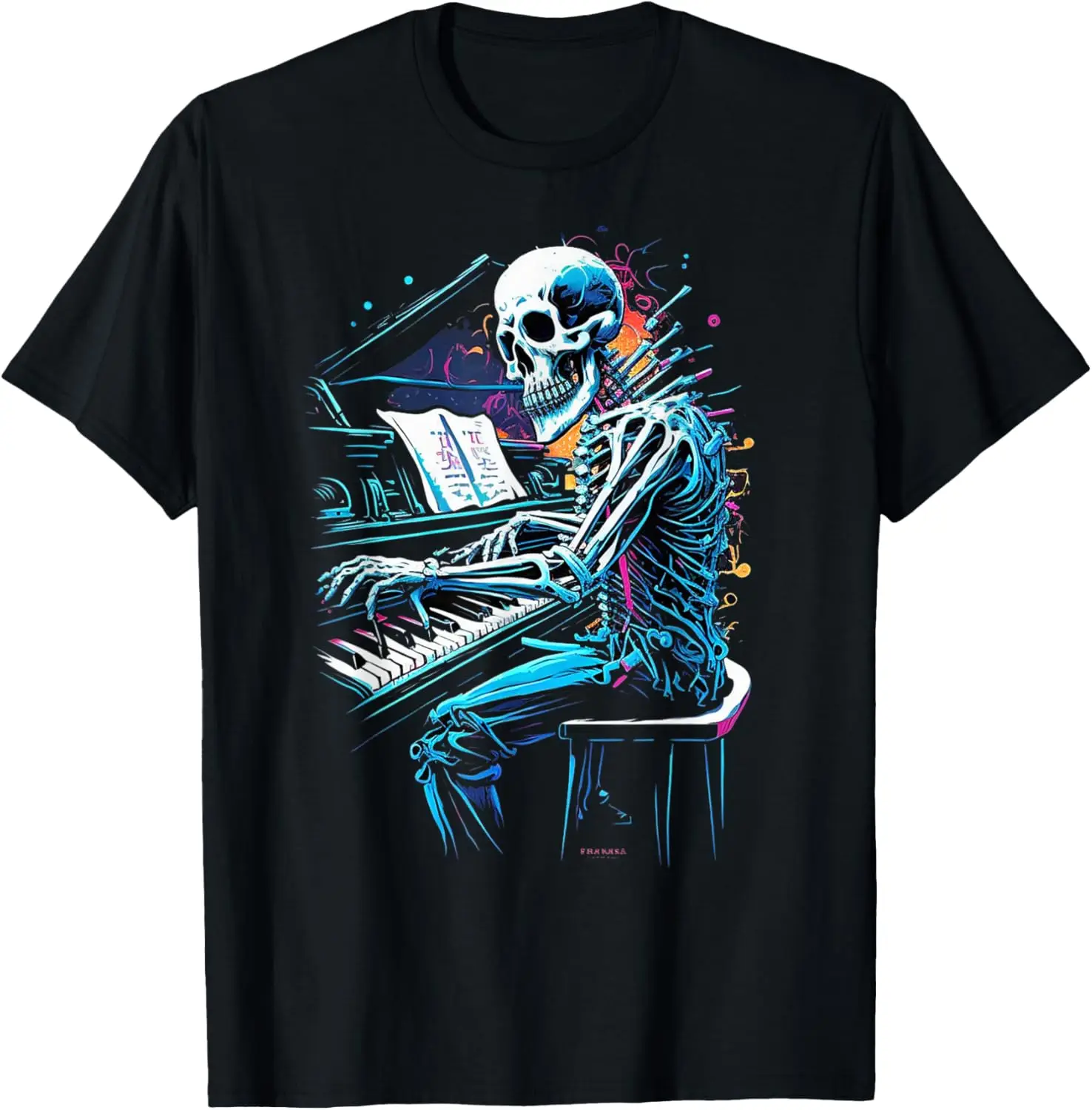 Skeleton Playing Piano Halloween Costume Pianist Musician T-Shirt