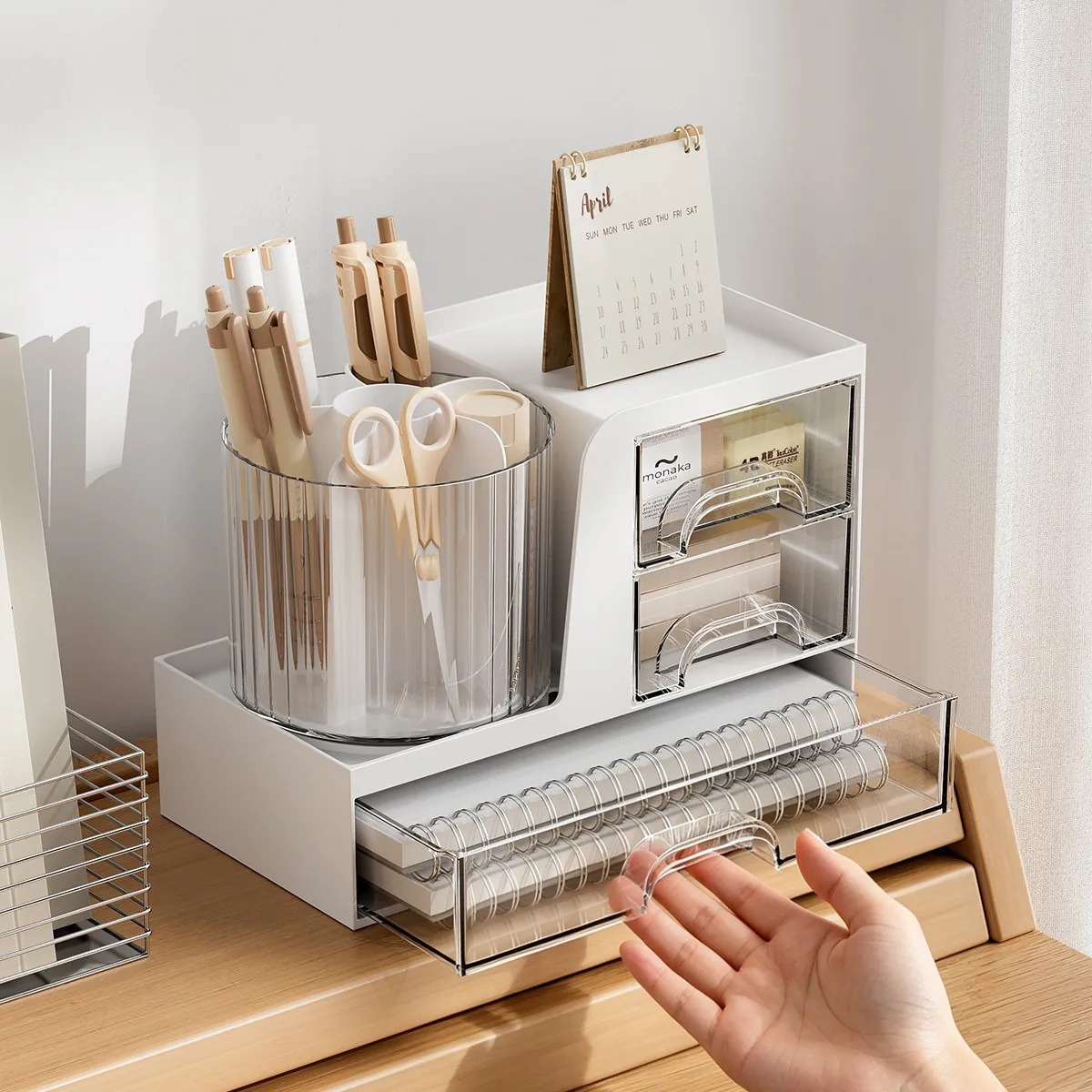 Desktop Storage Box Drawer Stationery Pen Holder Student Desk Organizing Shelves Transparent Multi-layer Storage Cabinet