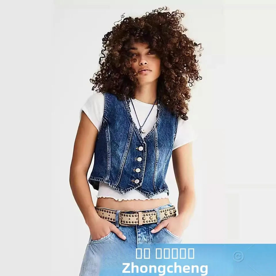 

Cross-Border Summer New Faion Briti Sle Waed Denim ort Vest Trendy Women's Jaet Small Bal Tank Top