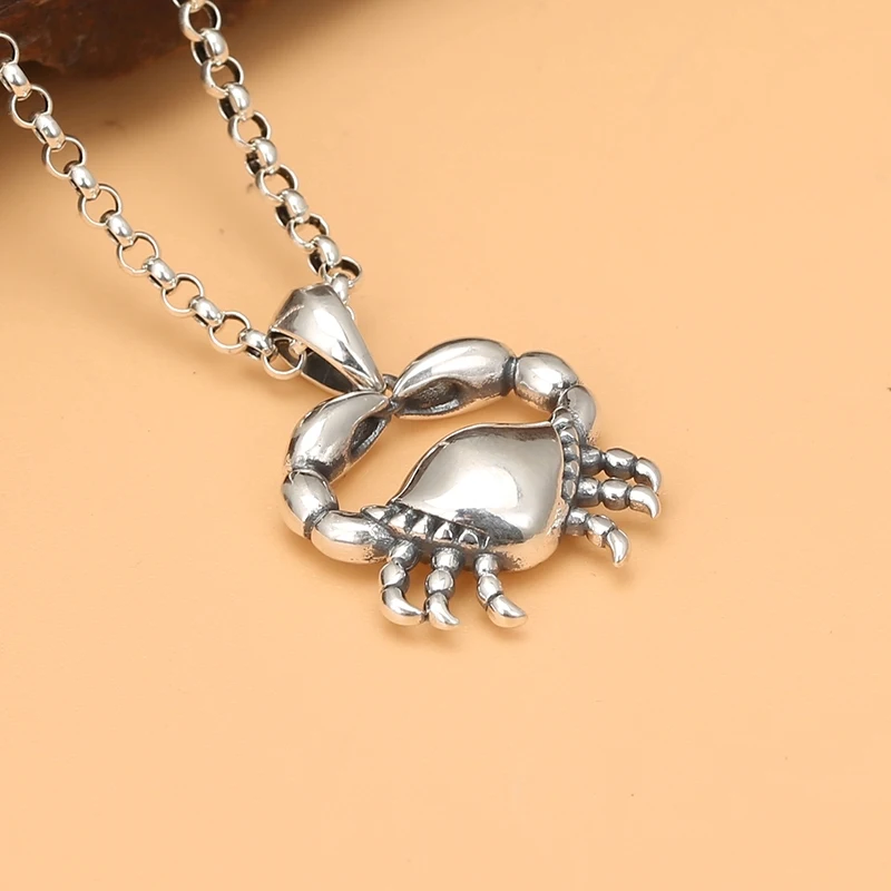 Real Pure S925 Sterling Silver Pendant Men Women Bless Lucky Unique Gift Crab Pendant 11g