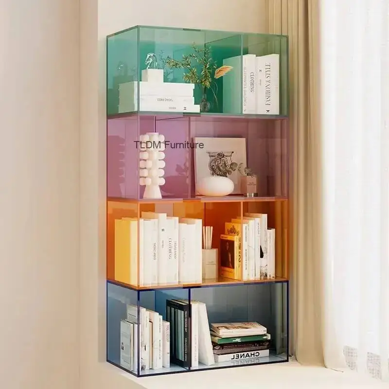 Modern Gradient Acrylic Modular Bookshelf - Stackable Cube Display Shelf Freestanding Storage Organizer for Living Room Bedroom