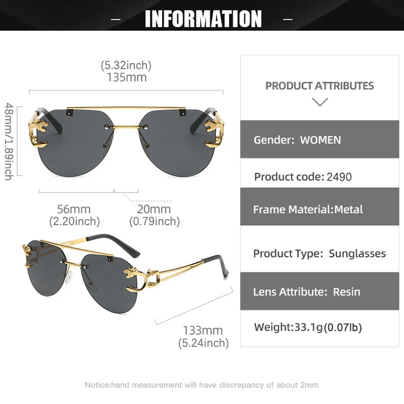 2024 New Vintage Leopard Head Sun Glasses Women and Men Metal Luxury Brand Gradient Driving Shades Business Frameless SunGlasses