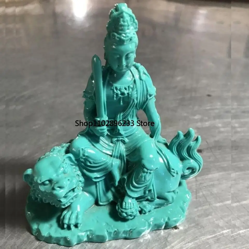 Natural optimization high porcelain turquoise Manjushri Bodhisattva carving jade home Guanyin Bodhisattva jade ornament