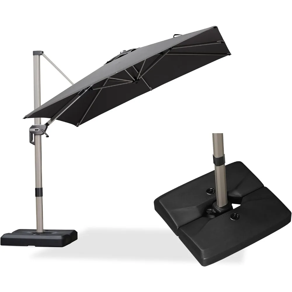 

Patio Umbrella with Base Included, 8ft Outdoor Aluminum Cantilever Umbrella with 360° Rotation, Champagne Offset Umbrella for O