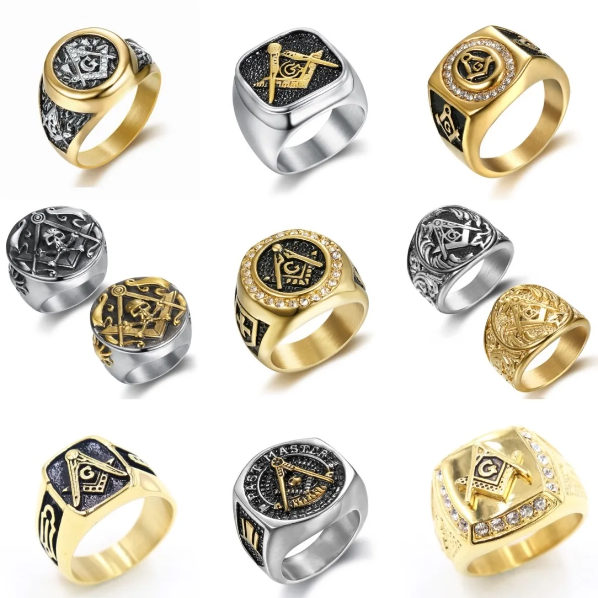 Vintage Golden Color Freemasonry Rings for Men Stainless Steel Punk Jewelry Masonic All-seeing Eye Shaped Creative Charm Gifts