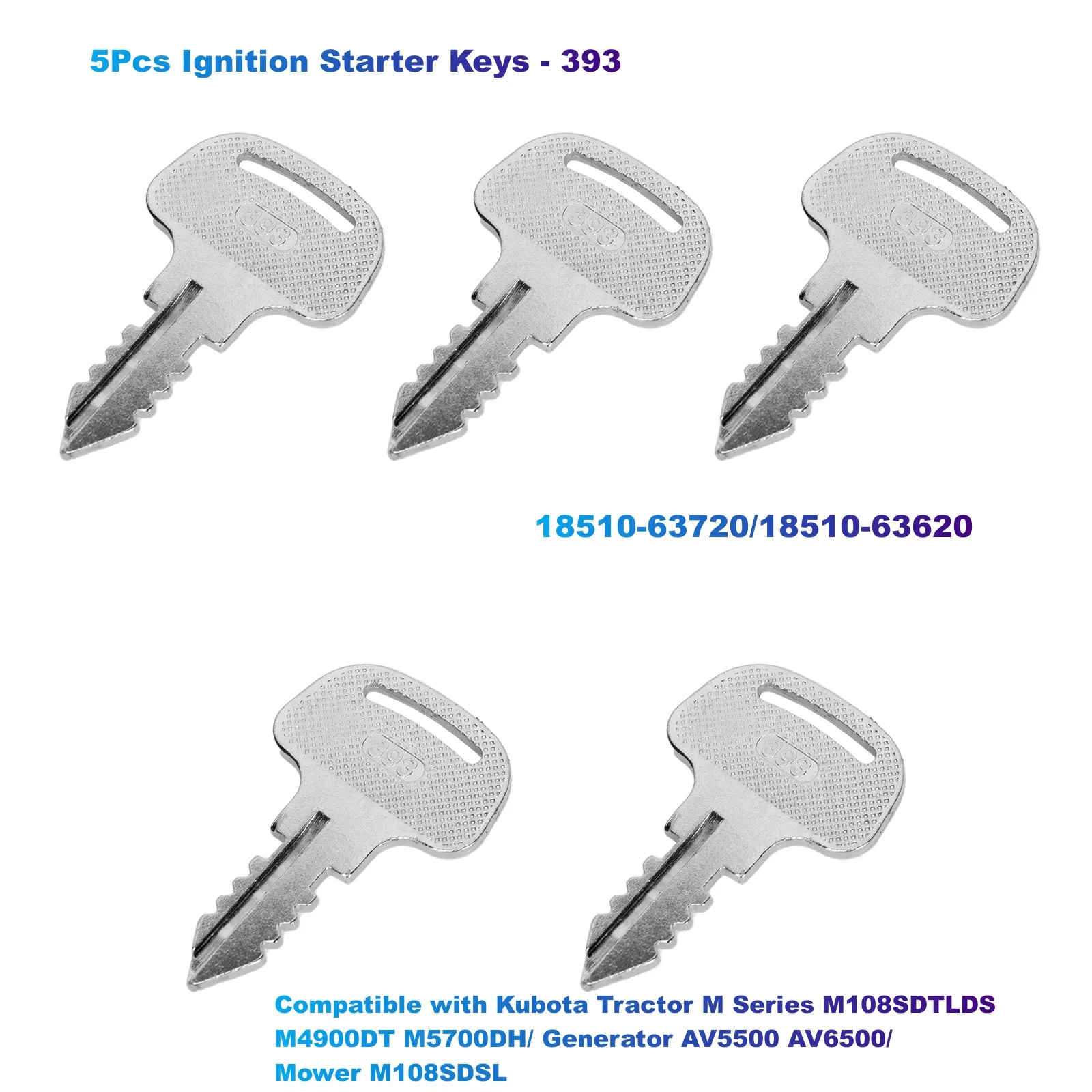 Lgnition Starter Keys Compatível com a Série m do Trator Kubota M108sdtlds M4900dt M5700dh Av5500 393 1851063720 18510-63620 Unidades