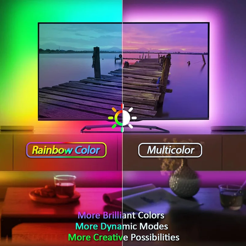 TenKinyo-USB LED Strip Lights com Bluetooth APP, TV Light Strip, Fita flexível da lâmpada, 5V, 5050 Iluminar Música, Controle Inteligente de Voz