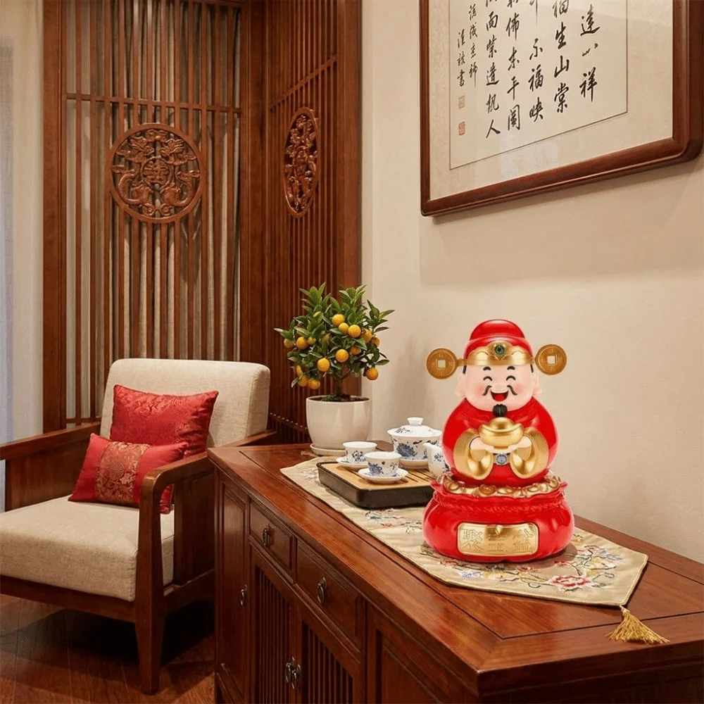 Solar Powered God Of Fortune Sculpture Auto Shaking ABS Auto Interior Decoration Lovely Design Desktop Decoration