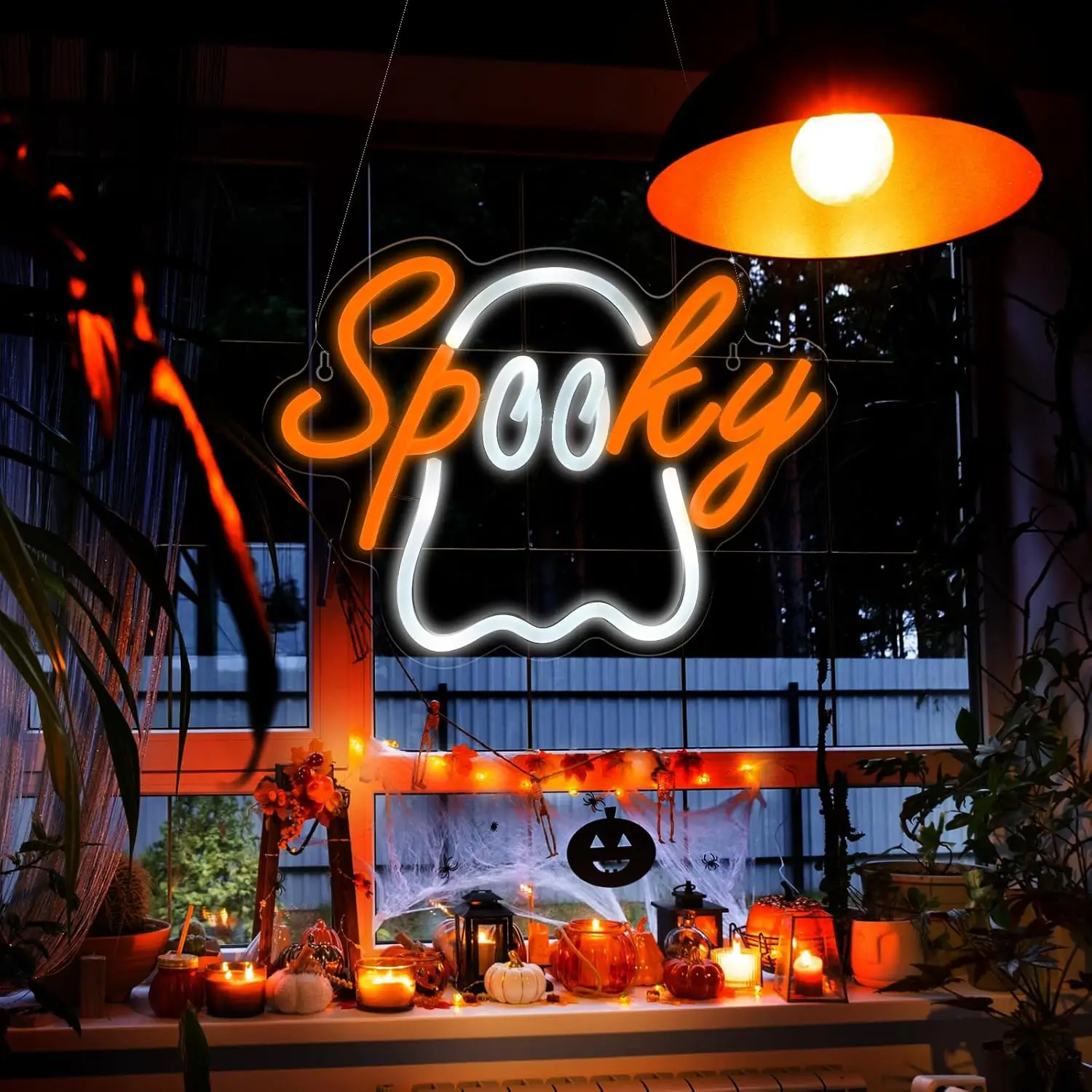 Halloween Spooky Ghost Neon Sign LED Light Cute Ghost Wall Widow Door Light for Party Bedroom Bar Cave Room Decor Home Club Cafe