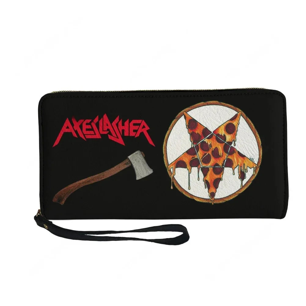 Axeslasher Metal Rock Band Custom Wallet Purse Mens Womens Teenagers Zipper Long Wallets Double Print  Portable Wallet Gift Bag