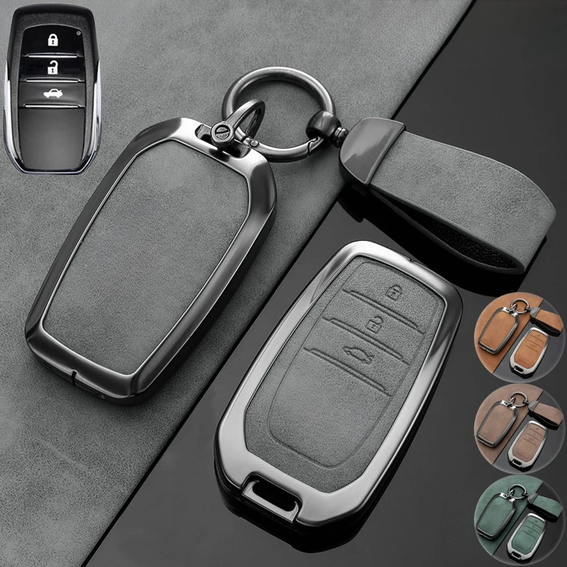 Zinc Alloy Leather Car Key Fob Case Cover For Toyota Hilux Fortuner Highlander Land Cruiser Riez RAV4 Camry Prado Innova 86