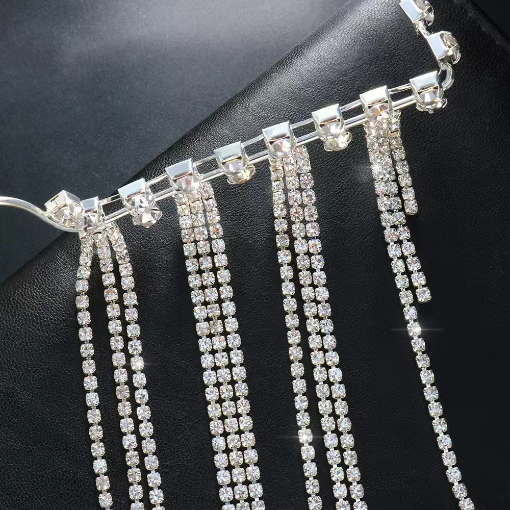 Mode Quaste Halb Metall Brillengestell für Frauen Kristall Gesicht Kette Schmuck Brillen Kpop Make-Up Strass Zubehör Keine Linse – Detail 1