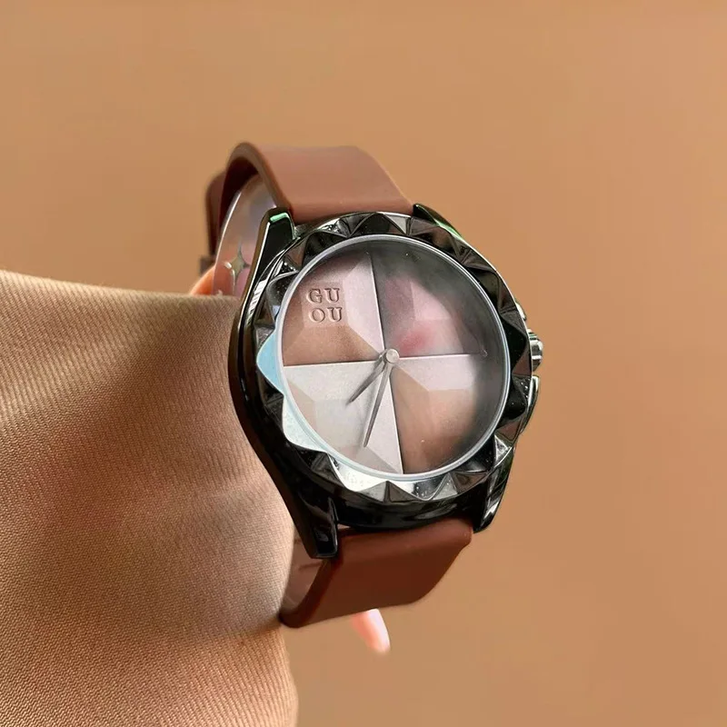 

New trendy women's watch, stylish large dial student wristwatch, stainless steel band quartz watch for women, unique timepiece.