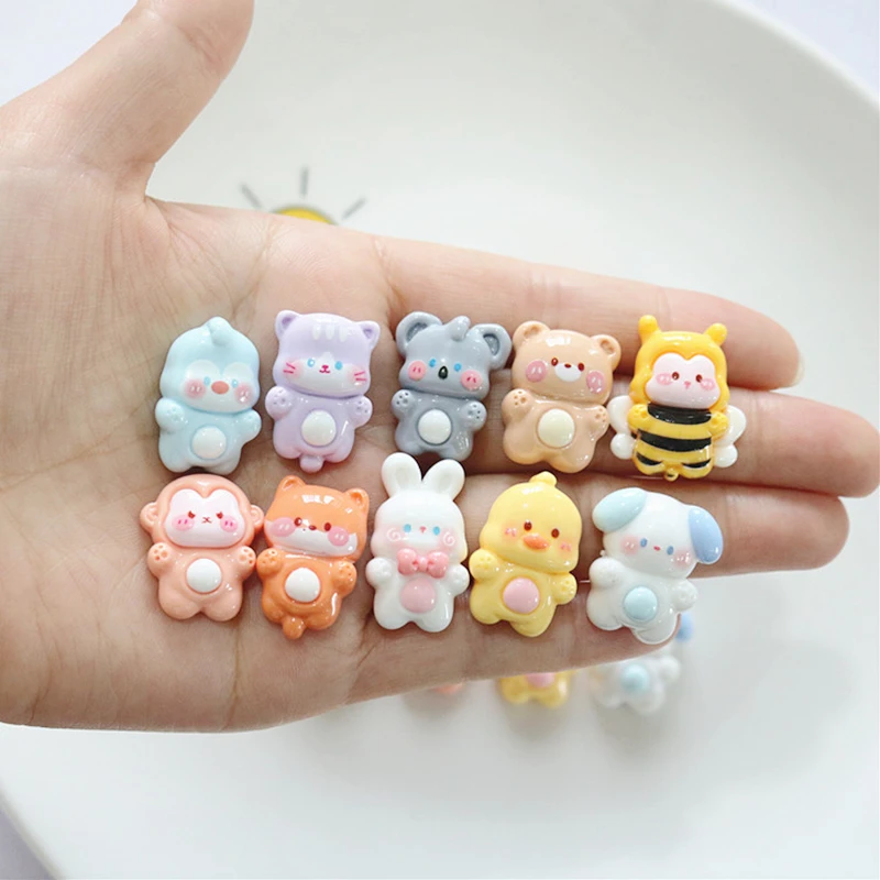 10 Pcs New Cartoon Animals, Rabbits, Bears, And Kittens Resin Cabochon Scrapbooking DIY Jewelry Hairpin Craft Decoration