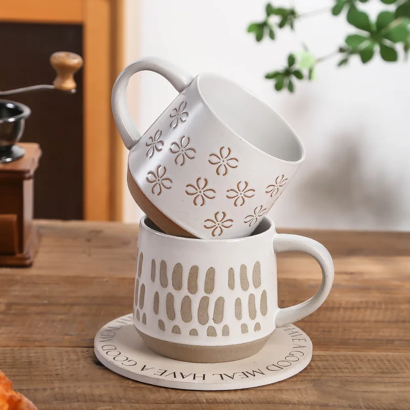 Ceramic Coffee Mug Vintage Japanese Breakfast Water Cup Household Office Table Drinkware Multi‑Purpose Mug For Daily Dining Use
