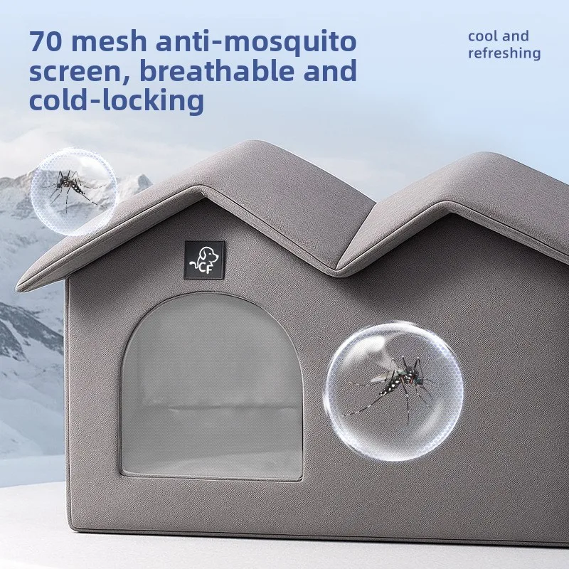 Foldable Small House-Shaped Cat Cooling Air-conditioned Bed Portable Summer Ice Shelter Enclosed Indoor Insulated Oxford Cloth