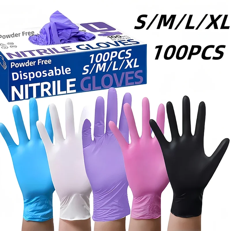 100Pcs Black Disposable Nitrile Gloves Durable Household Cleaning Gloves Garden Planting and Digging Non-slip Dirt-resistant