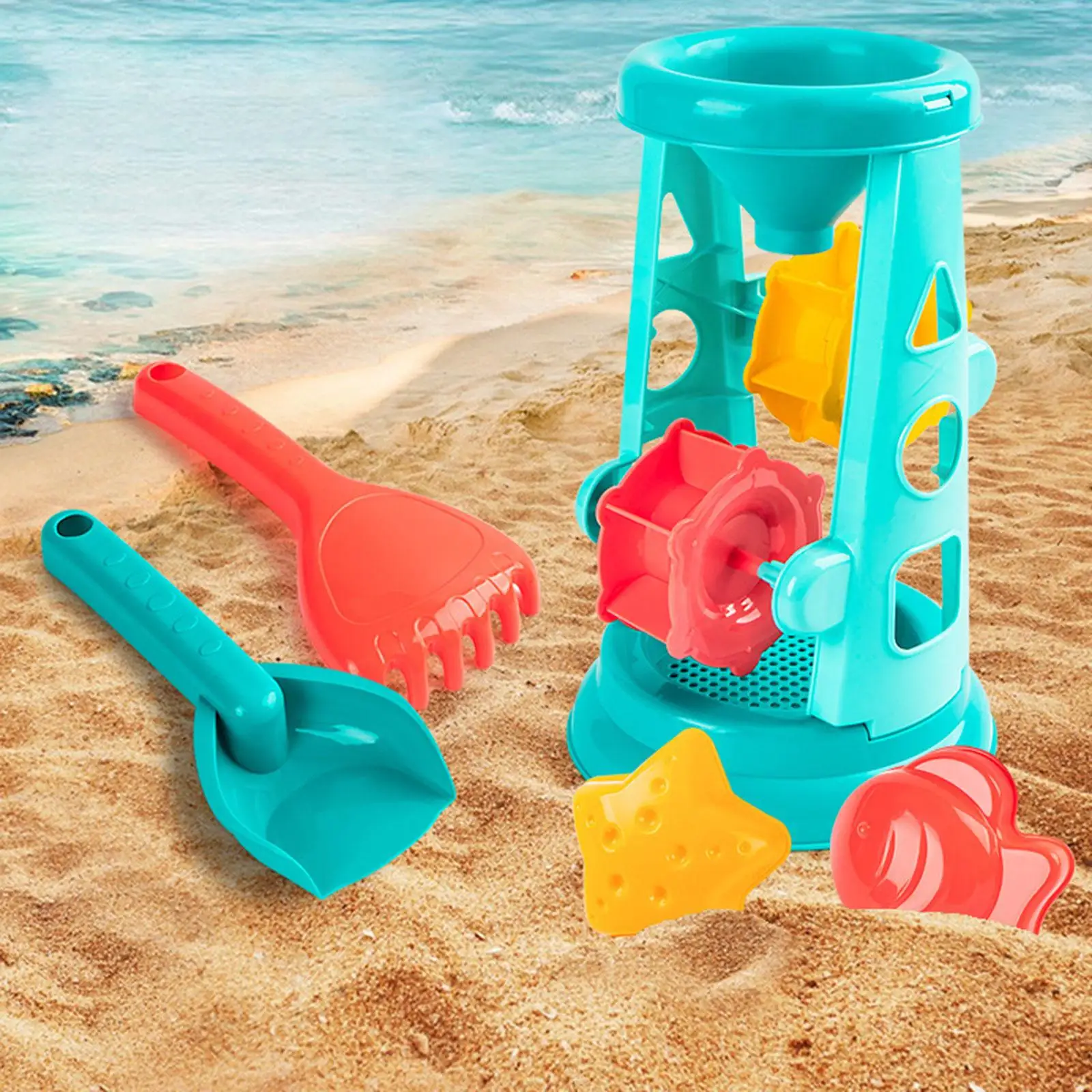 Toddler Beach Sand Toys Set with Water Wheel Shovel Bucket for Kids Outdoor Sandbox Play Summer Travel Toy for Boys Girls