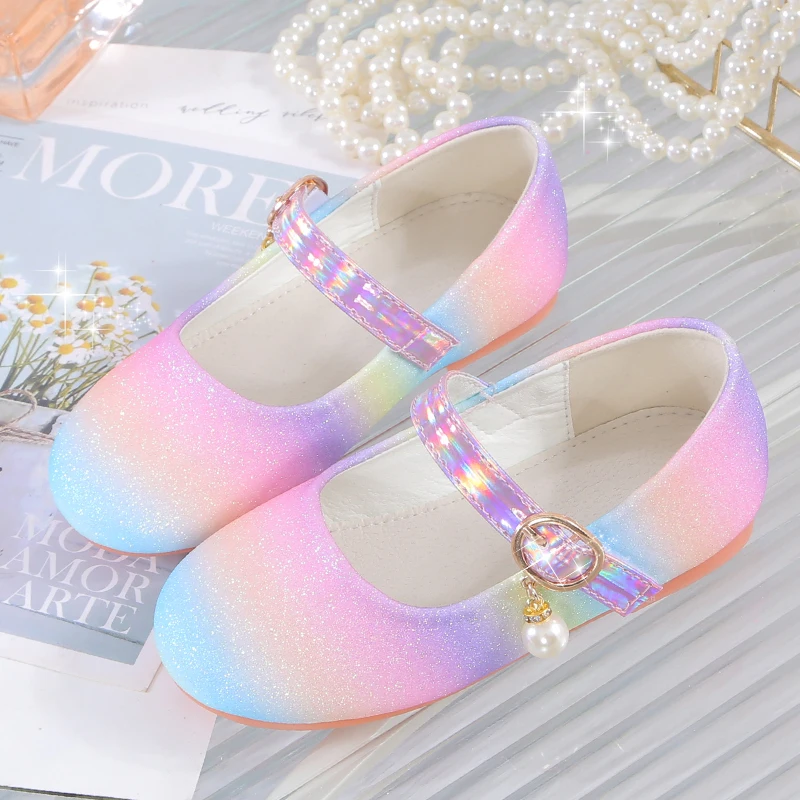 YUNICUS New Girls Sequined Princess Shoes Children\'s  flat shoes Rainbow Shoes Little Girl Performance Dancing Shoes Party Shoes