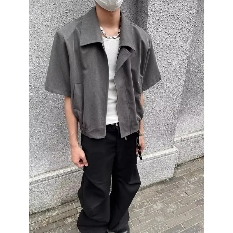 

Cleanfit Shoulder Pad Short-sleeved Jacket Men's Summer Handsome High-end Men's Black Short Pilot Jacket Rrl Leather Coats Gym