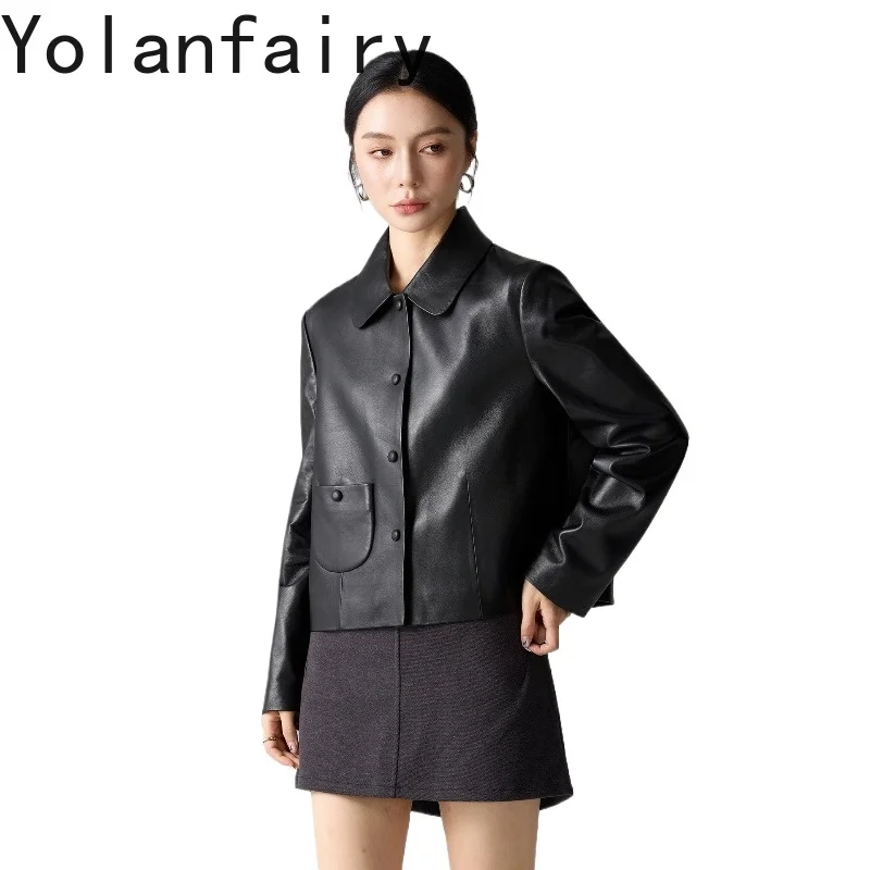 YOLANFAIRY High-end Real Sheepskin Woman Leather Coats Short Luxury 100% Genuine Leather Jacket Women Casual Fashion Streetwear