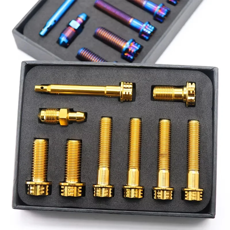 TC4 Titanium Alloy Brake Caliper Set Screws Motorcycle Modification With Titanium Screws 9-Piece Set Titanium Flange Bolt