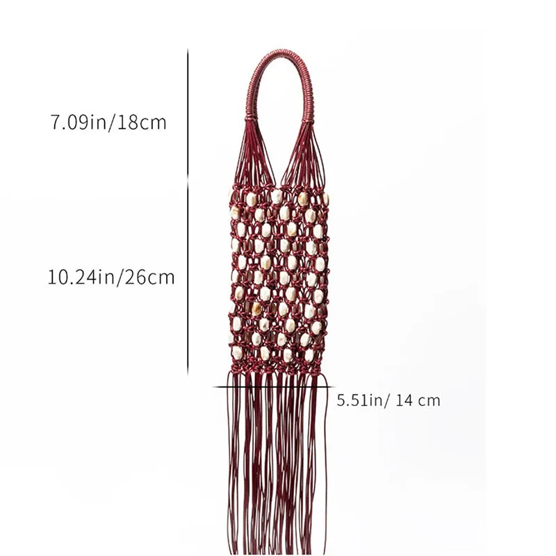 XMESSUN Women's Korean Wax Cord Beaded Bag, New Vintage Hand Woven Tassel Bag, Hollow Out Handbag for Beach Vacation Style
