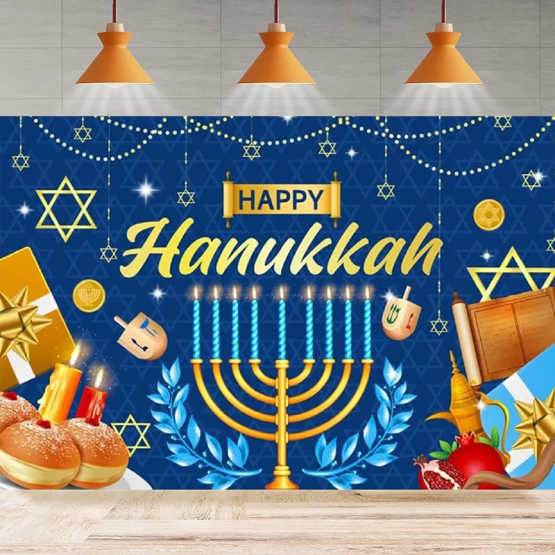 Photography Backdrop Happy Hanukkah For Jewish Chanukah Festive Day Poster Background Home Party Backdrop Wall Banner Decor