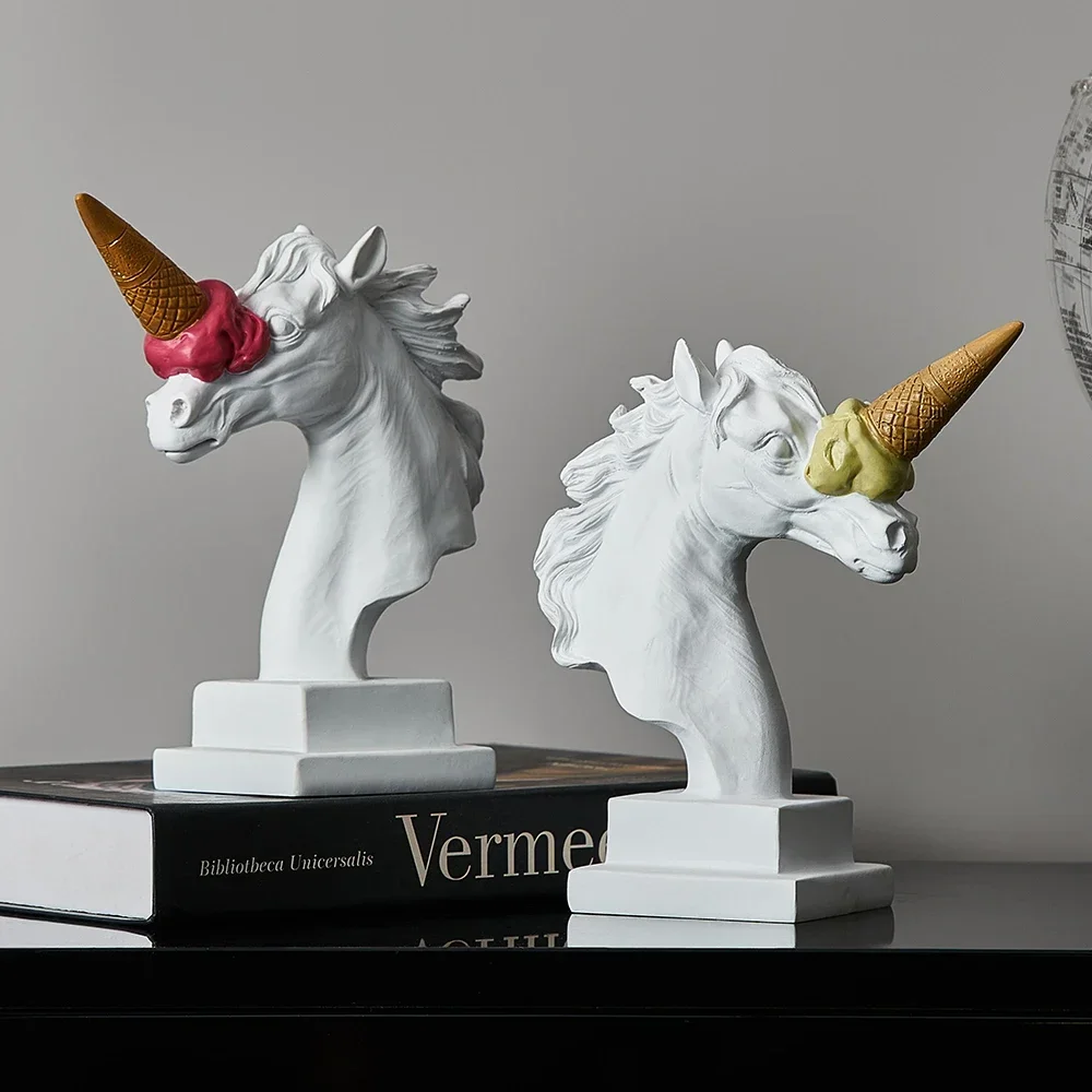 Modern Style Ice Cream Unicorn Sculpture Home Desktop Decor Resin Statue Office Decoration Interior Figurine Ornament Gift