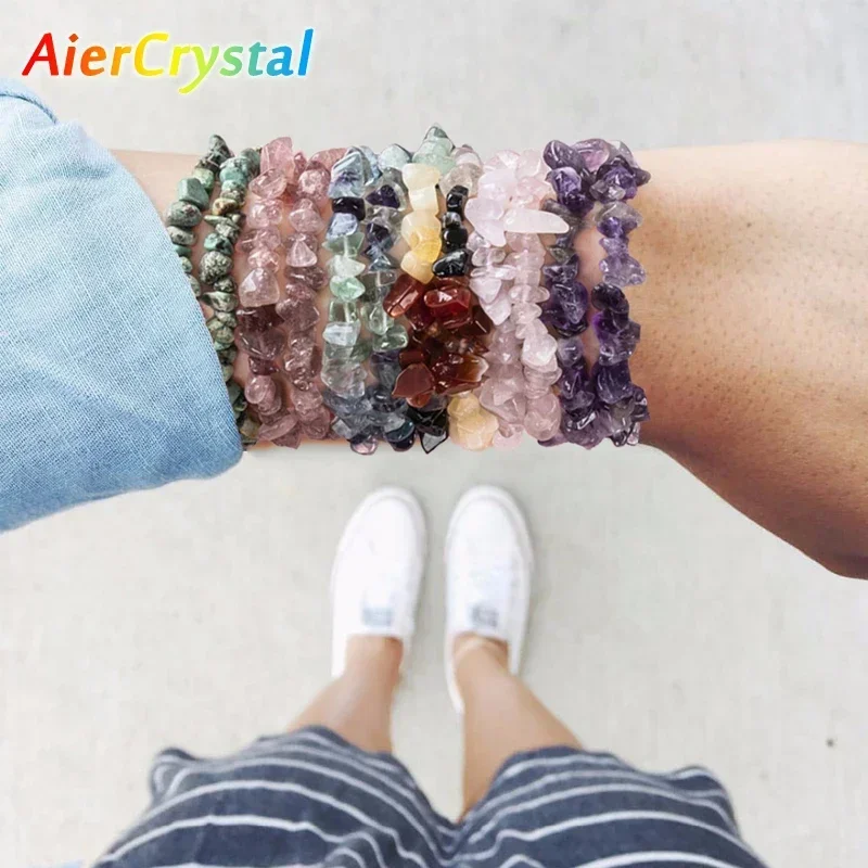 Fashion Natural Crystal Stone 7 Chakras Beads Bracelet Couple Gift Female Healing Jewelry Making Homemade Irregular Accessories