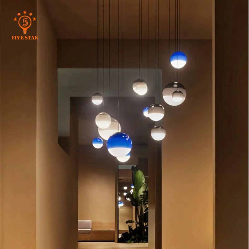 Minimalistische Scandinavische kleurverloop kleurrijke hanglamp glazen bol hanglamp eetkamer slaapkamer restaurant creatieve ophangarmatuur