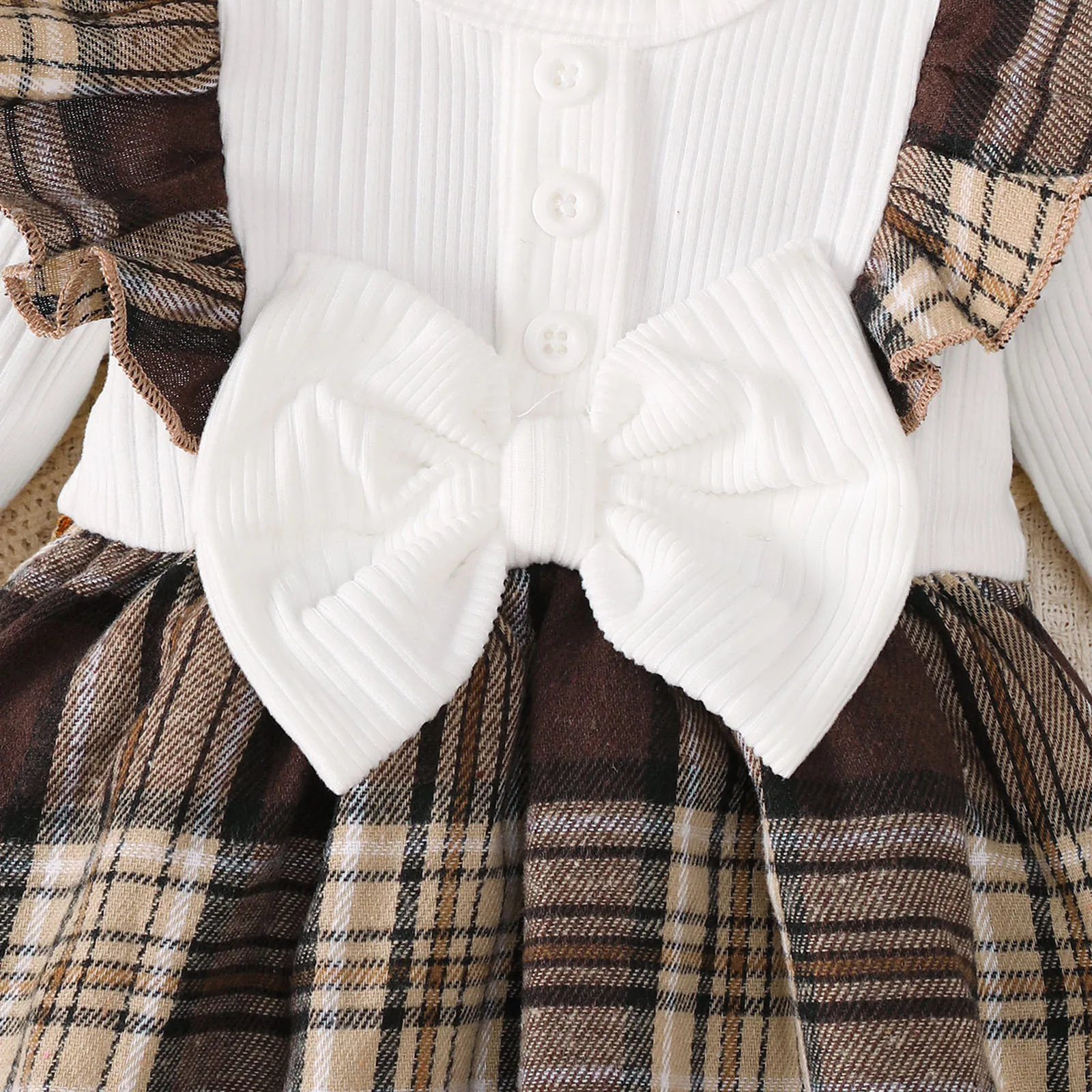 Kleid für Babymädchen, kariertes Kleid mit Rüschen + Stirnband, 2-teiliges Set, geeignet für Babys von 0 bis 18 Monaten, süßes Kleid für Neugeborene, modisches Kleid für Frühling und Herbst. – Detail 6