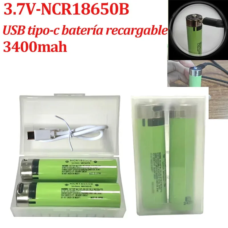 

NCR18650B 3.7V 3400mah Lithium Rechargeable Battery USB Type-c Bidirectional C Socket Suitable for Mobile Power Supply