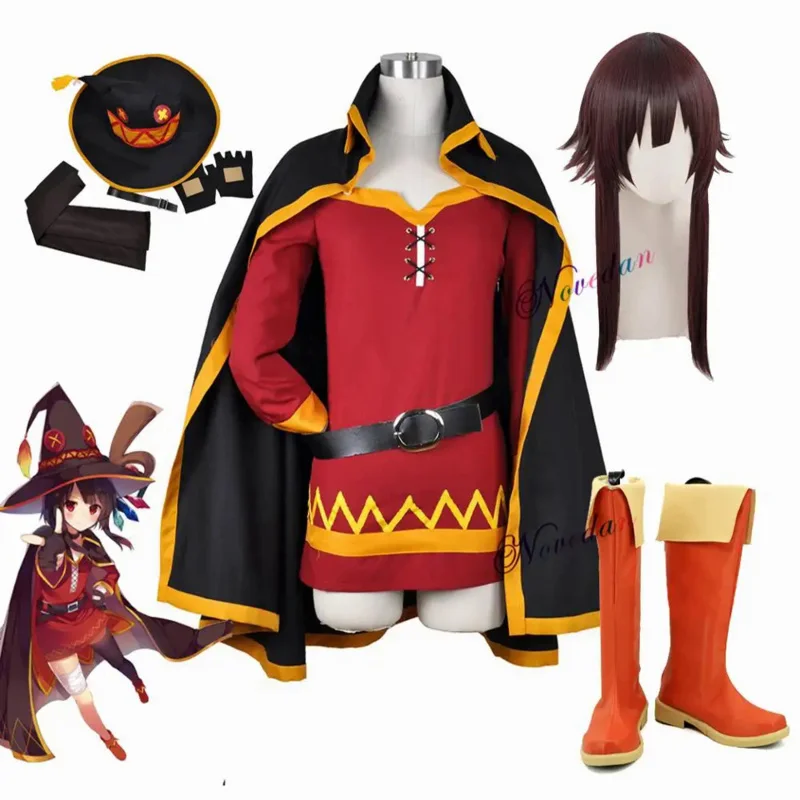 KonoSuba God's Blessing on this Wonderful World Konosuba Megumin Cloak Dress Uniform Outfit Halloween Anime Cosplay Costume Wig