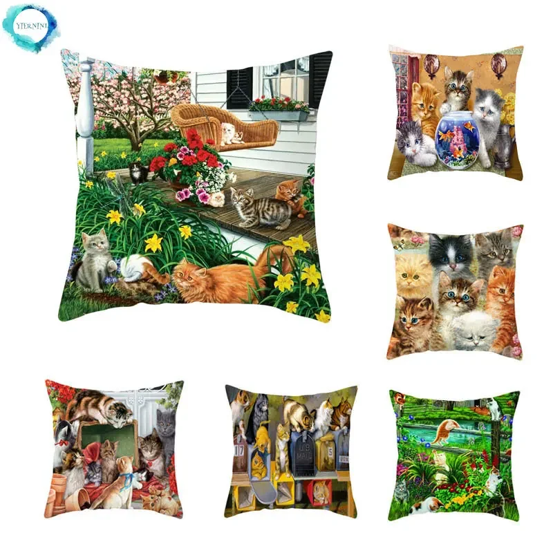 

Cartoon Cat Printing Pillow Case Cover Cute Cat Pattern Throw Decorative Pillowcases Cat Pillow Case Cover kussensloop almohada