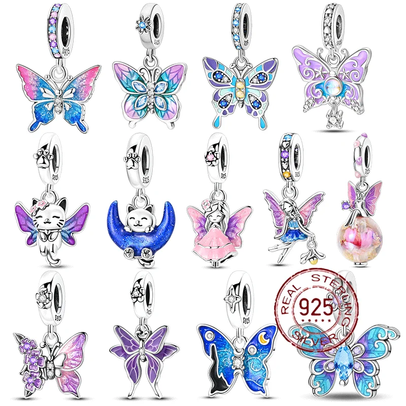 100% 925 فضة السماء المرصعة بالنجوم فراشة الجنية السحر الخرز القط قزم استرخى صالح الأصلي سوار صنع مجوهرات الأزياء