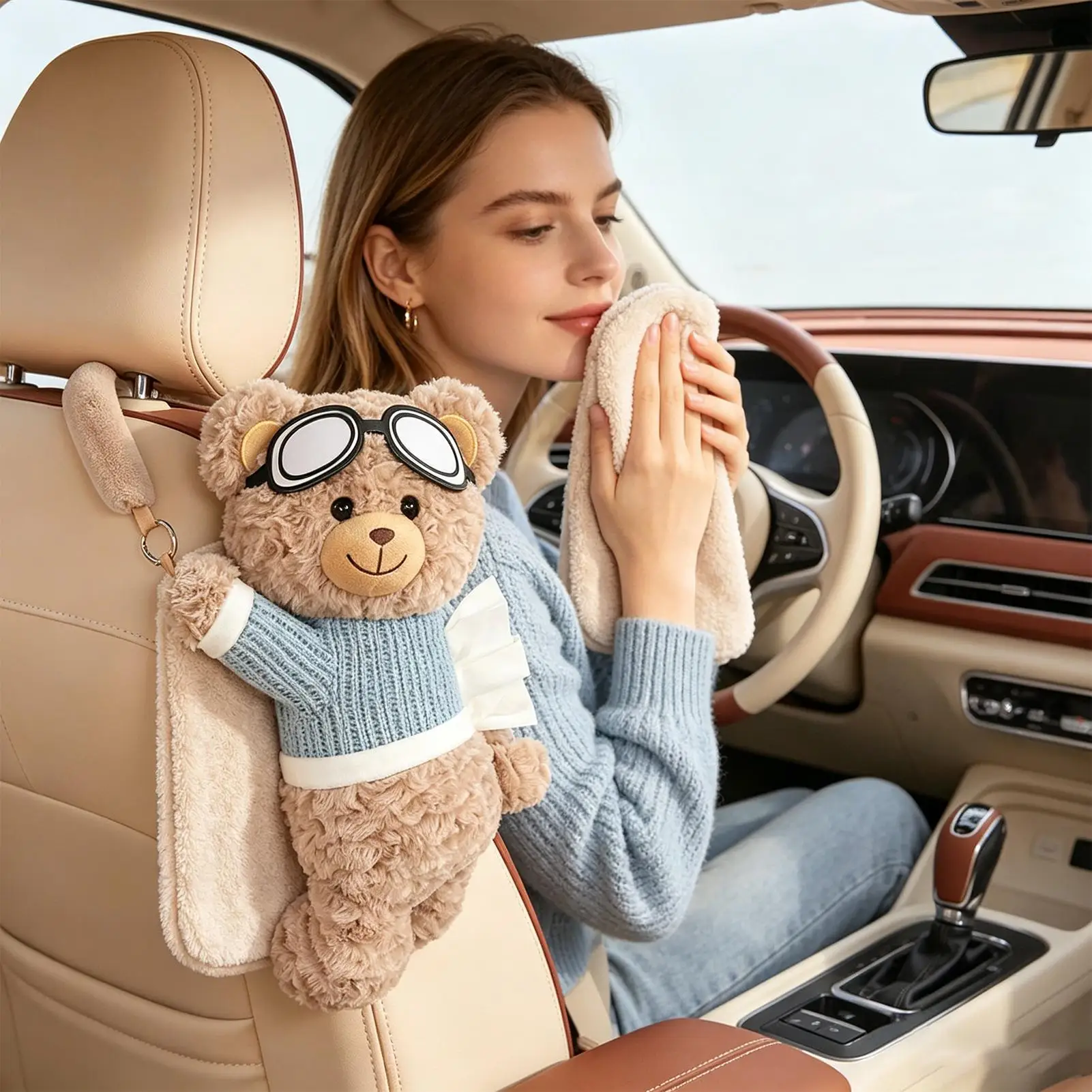 Auto-Taschentuchbox Universeller Auto-Taschentuchhalter Niedliche Kreative Hängende Taschentuchhalterung Serviettenetui für Autositz Fahrzeug Automobil – Detail 6