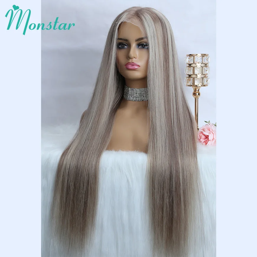 Perruque Lace Frontal Wig naturelle naturelle lisse, cheveux bruts vietnamiens, à reflets blonds, 13x6 Hd, pour femmes, 613