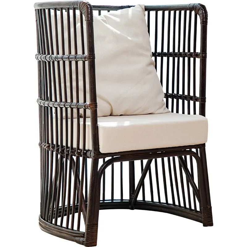 rattan armchair, household bamboo backrest chair, single woven new Chinese solid wood three-piece Zen tea chair