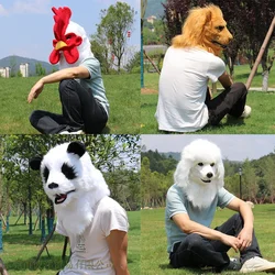 Mouth Movable Plush Animal Head Cover Animal Headgear Mask Dog Wolf Lion Rooster Gorilla Fox Cosplay Plush Masque Props