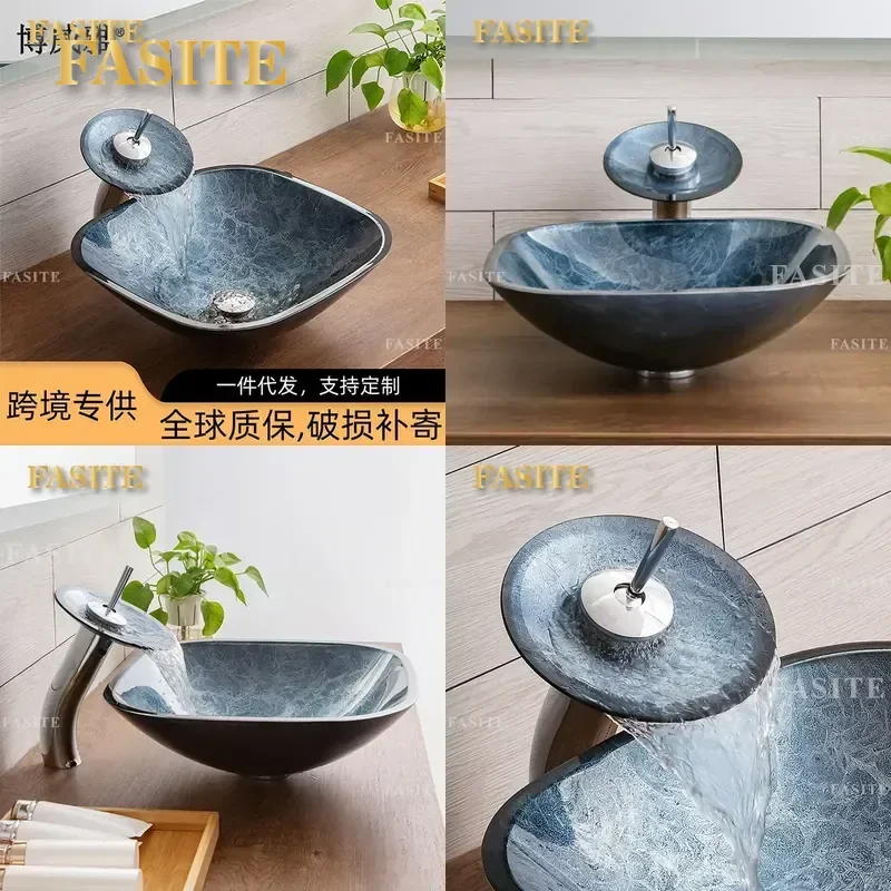 For Bathroom Solid Color Tempered Glass Countertop Basin Simple Art Washbasin Hotel Project Wholesale Durable Modern Sink