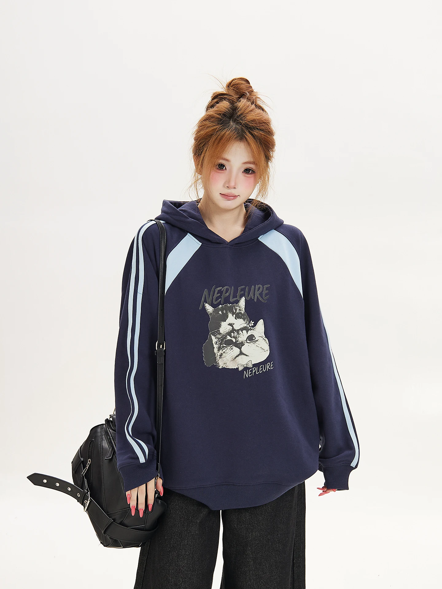Ant American Retro Color Block Print Hoodie Women Loose Casual Sports Autumn Jacket Long Sleeve Cotton Polyester Blend