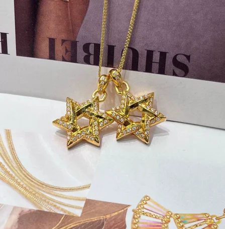 18k real gold hexagram pendant au750 pendants for women view 3
